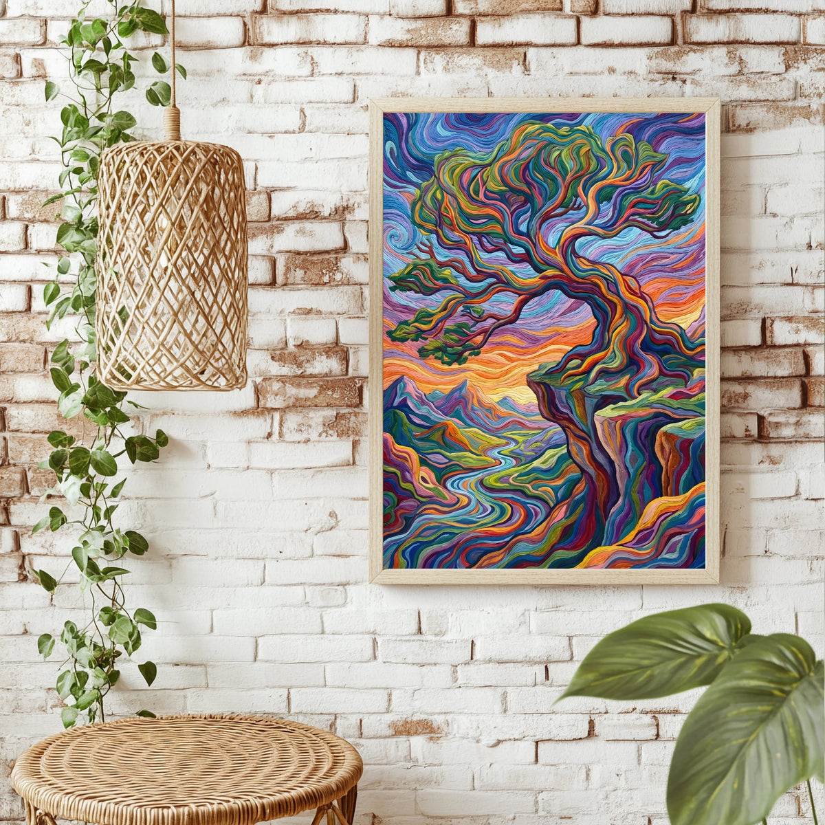 Psychedelischer Baum in Wellenfarben Poster – Raumansicht 1