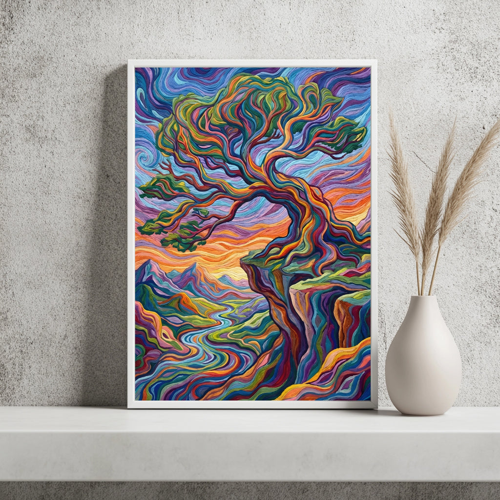Psychedelischer Baum in Wellenfarben Poster – Raumansicht 2