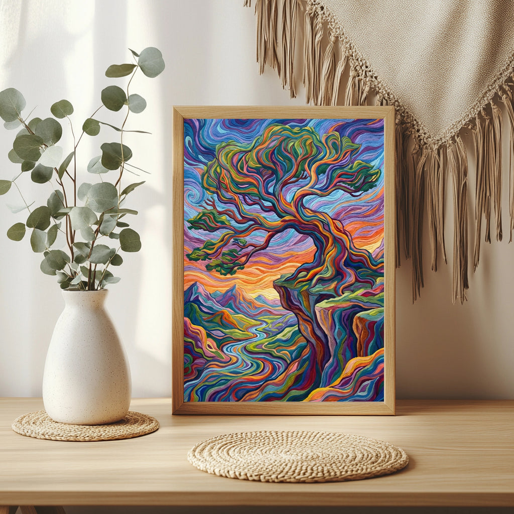 Psychedelischer Baum in Wellenfarben Poster – Raumansicht 3