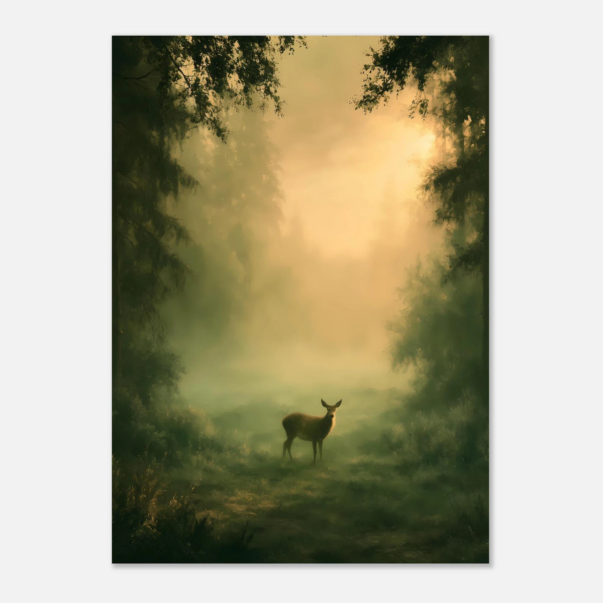 Reh Nebelwald Morgenlicht Poster – Produktansicht 4