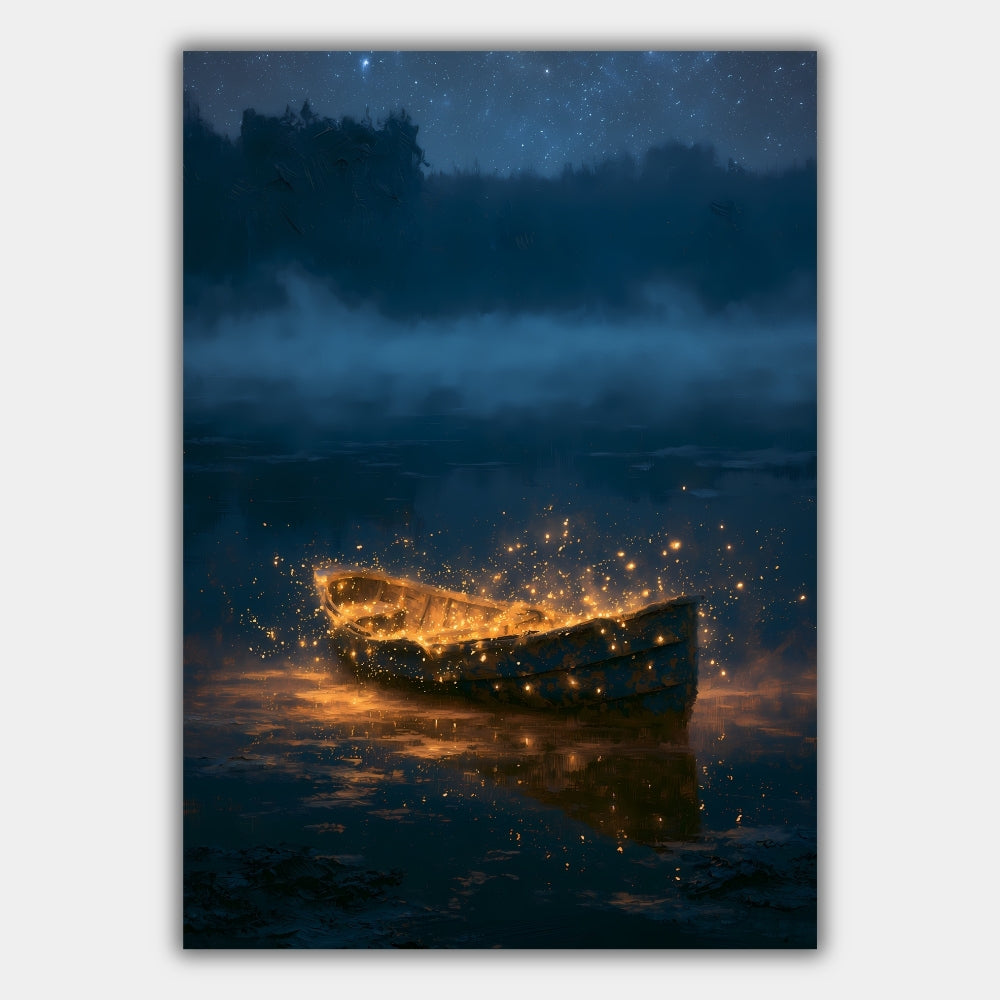 Ruderboot Nacht See Fantasy Poster – Produktansicht 1