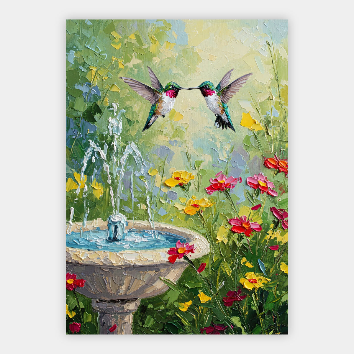 Kolibris am Blumenbrunnen Poster – Freisteller