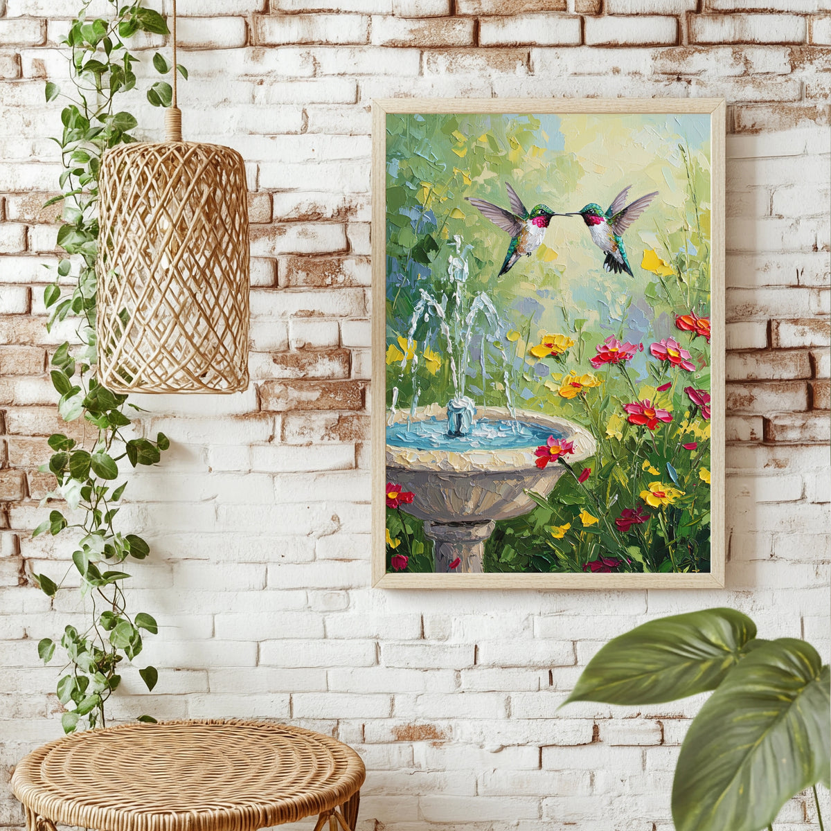 Kolibris am Blumenbrunnen Poster – Raumansicht 1