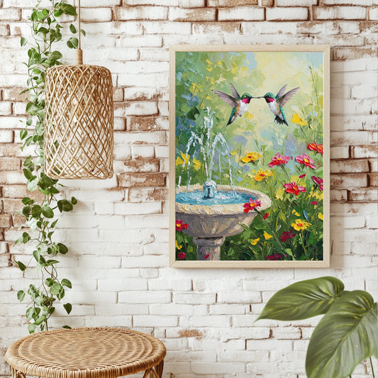 Kolibris am Blumenbrunnen Poster – Raumansicht 1
