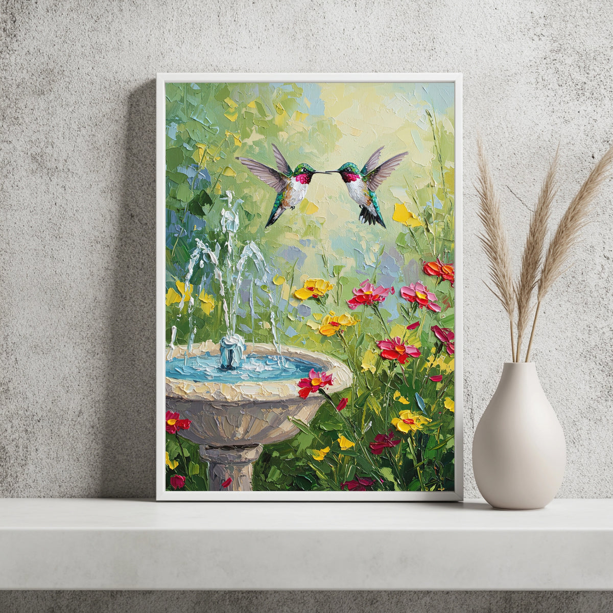 Kolibris am Blumenbrunnen Poster – Raumansicht 2