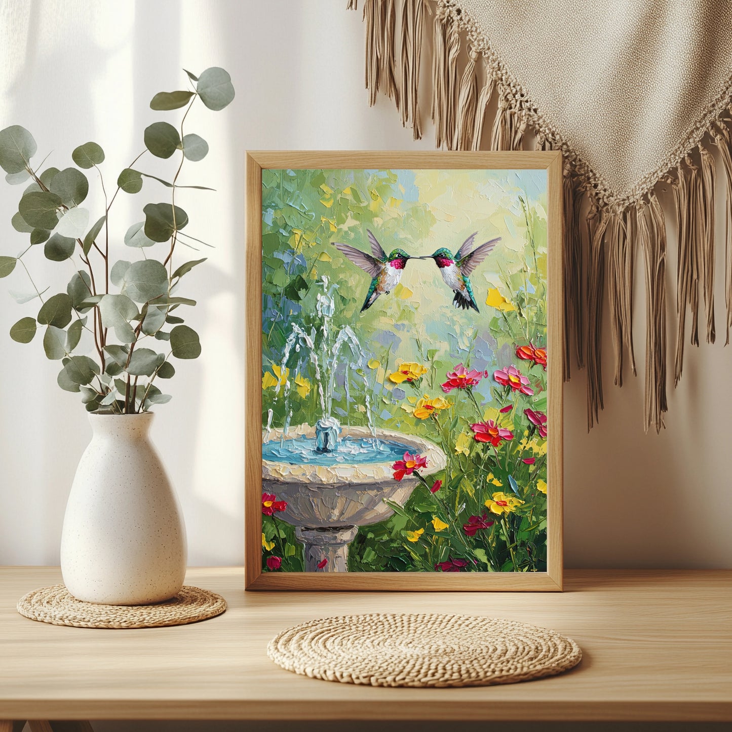 Kolibris am Blumenbrunnen Poster – Raumansicht 3