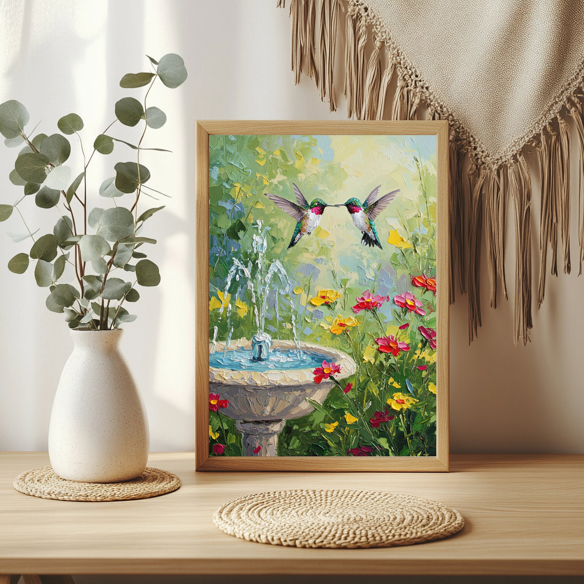 Kolibris am Blumenbrunnen Poster – Raumansicht 3