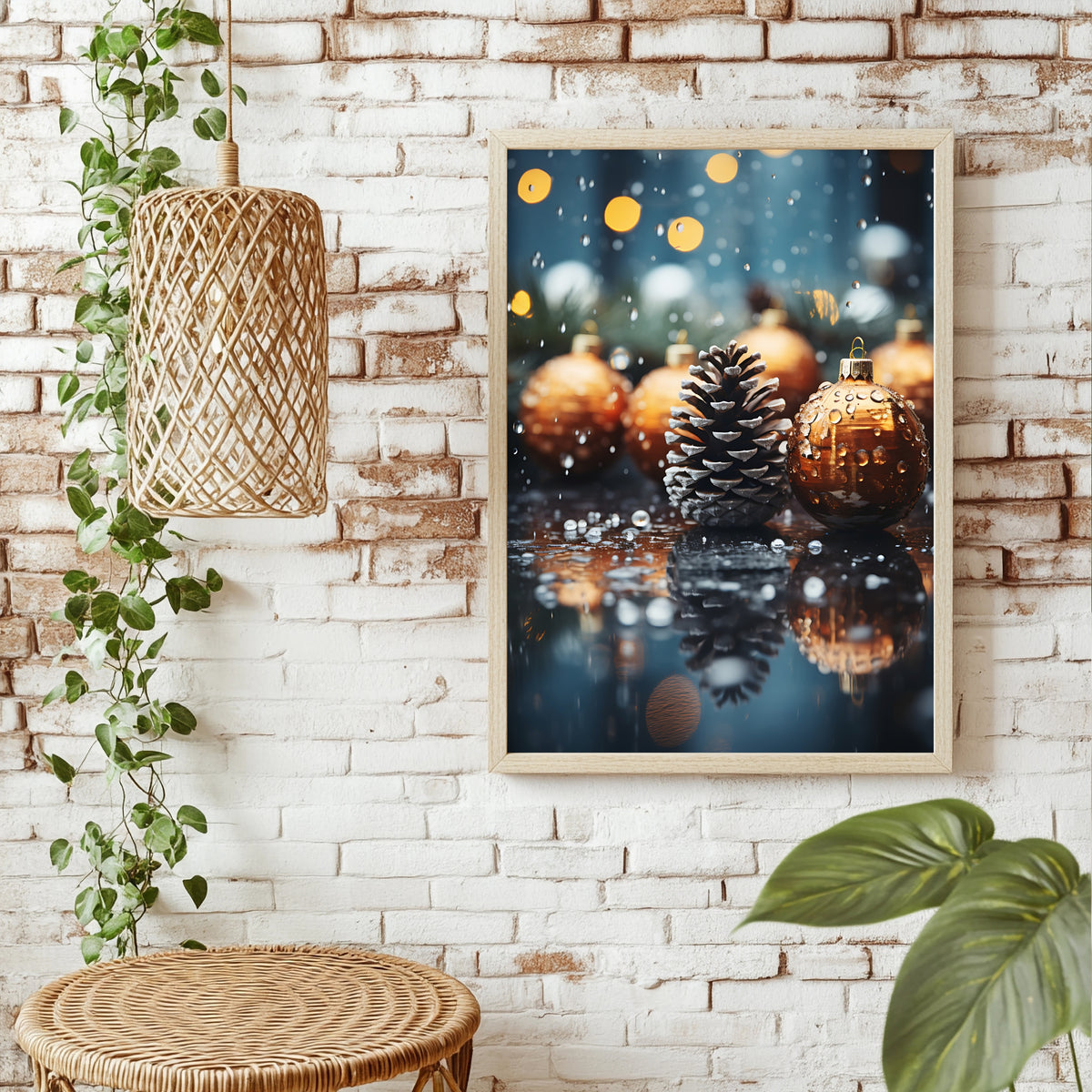 Tannenzapfen mit goldener Kugel Poster – Raumansicht 1