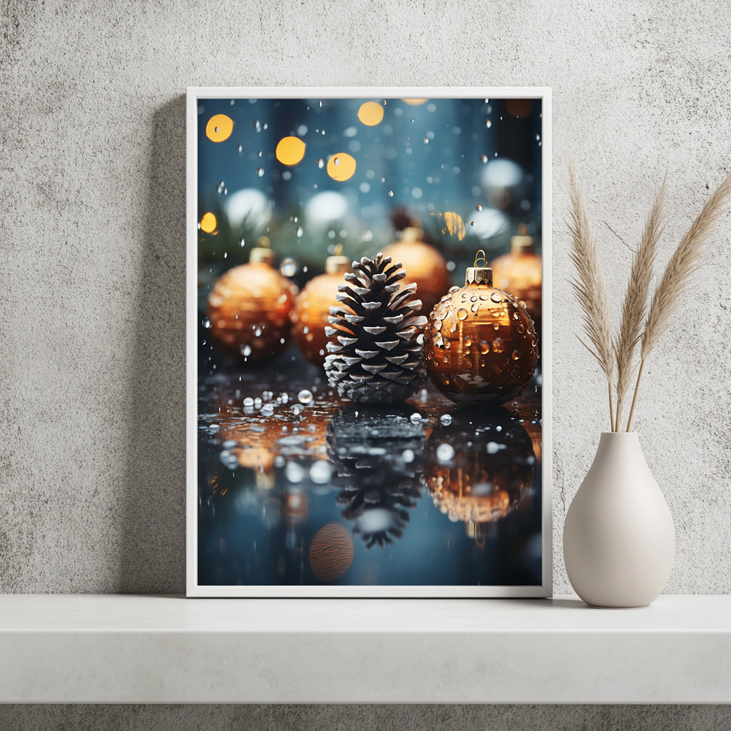 Tannenzapfen mit goldener Kugel Poster – Raumansicht 2