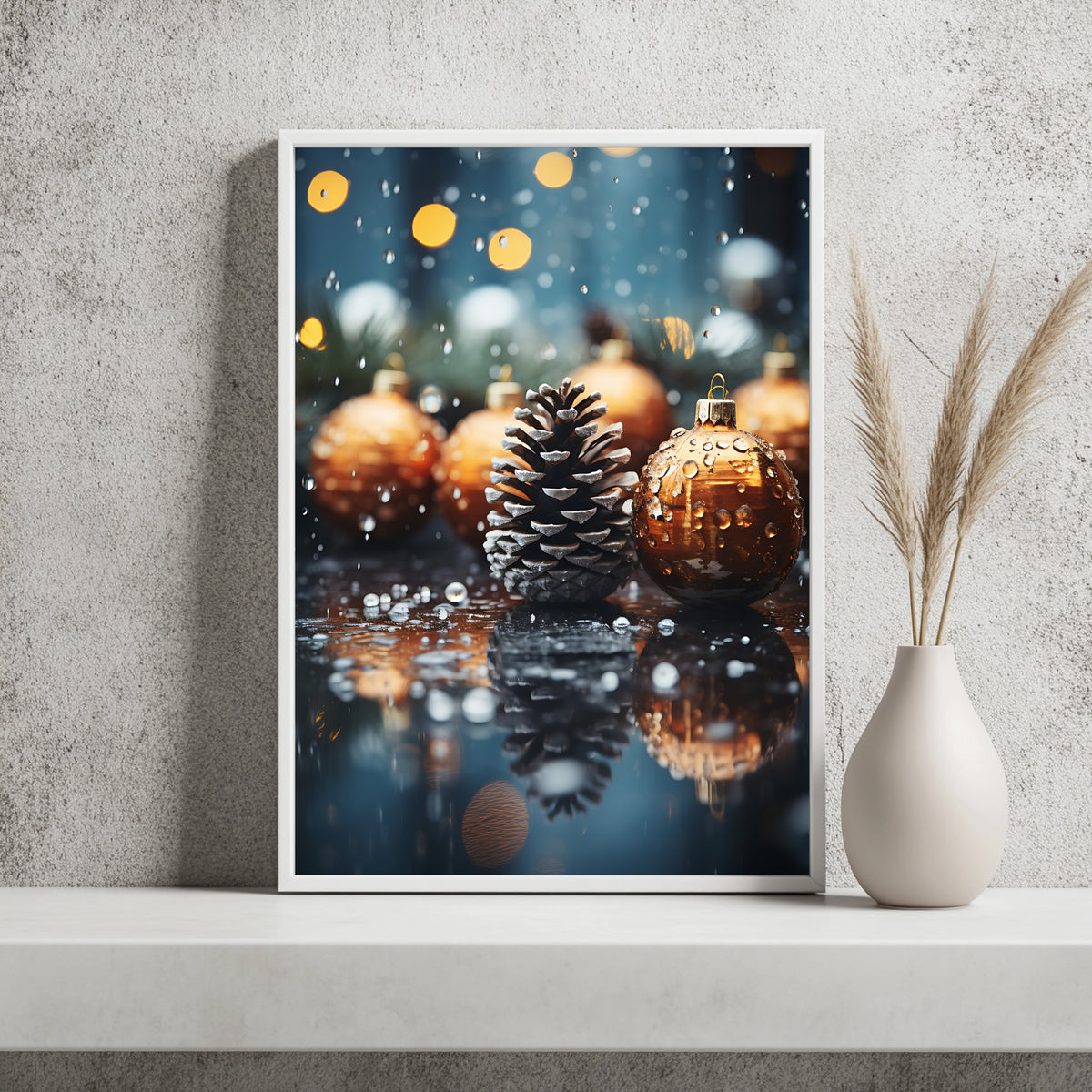 Tannenzapfen mit goldener Kugel Poster – Raumansicht 2