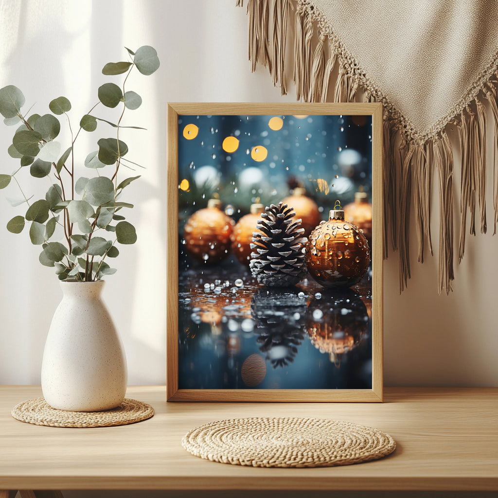 Tannenzapfen mit goldener Kugel Poster – Raumansicht 3