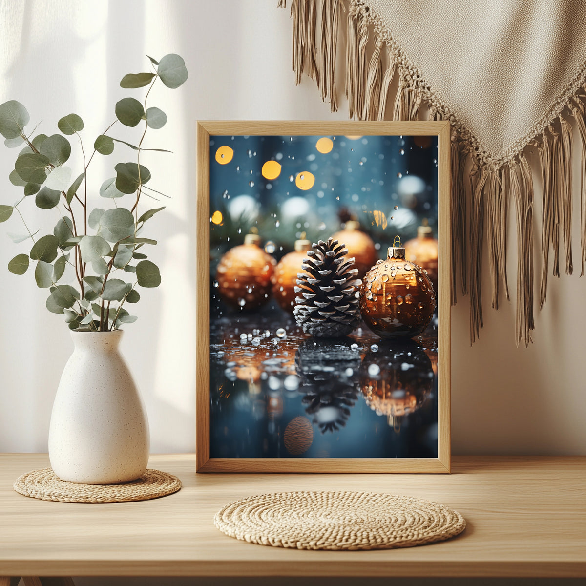 Tannenzapfen mit goldener Kugel Poster – Raumansicht 3