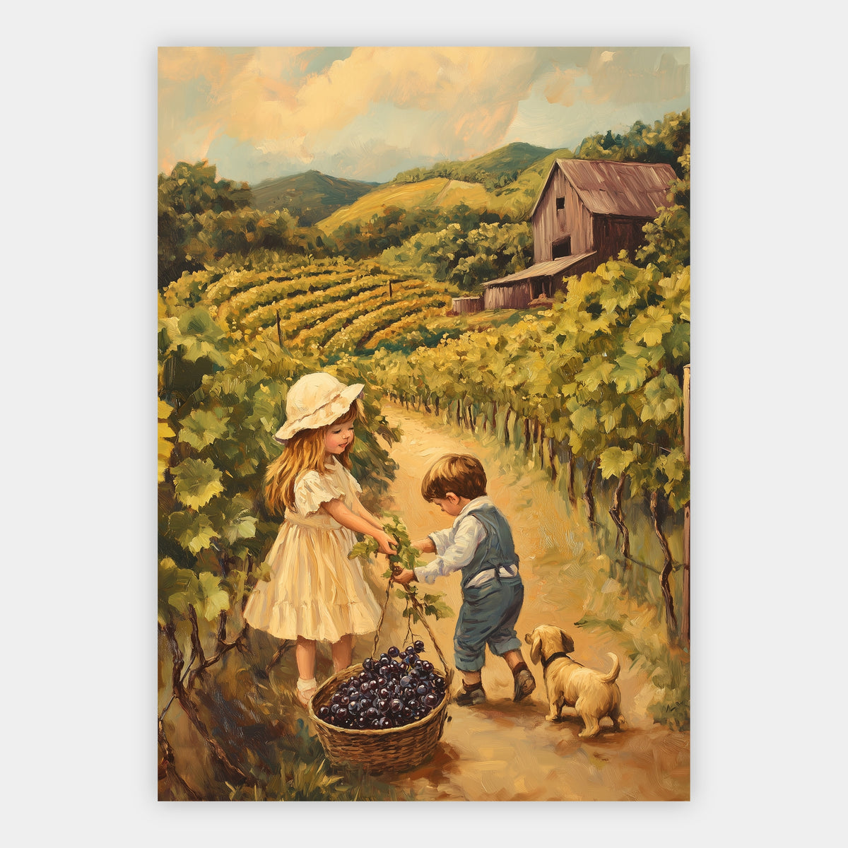 Kinder bei der Weinlese Poster – Freisteller