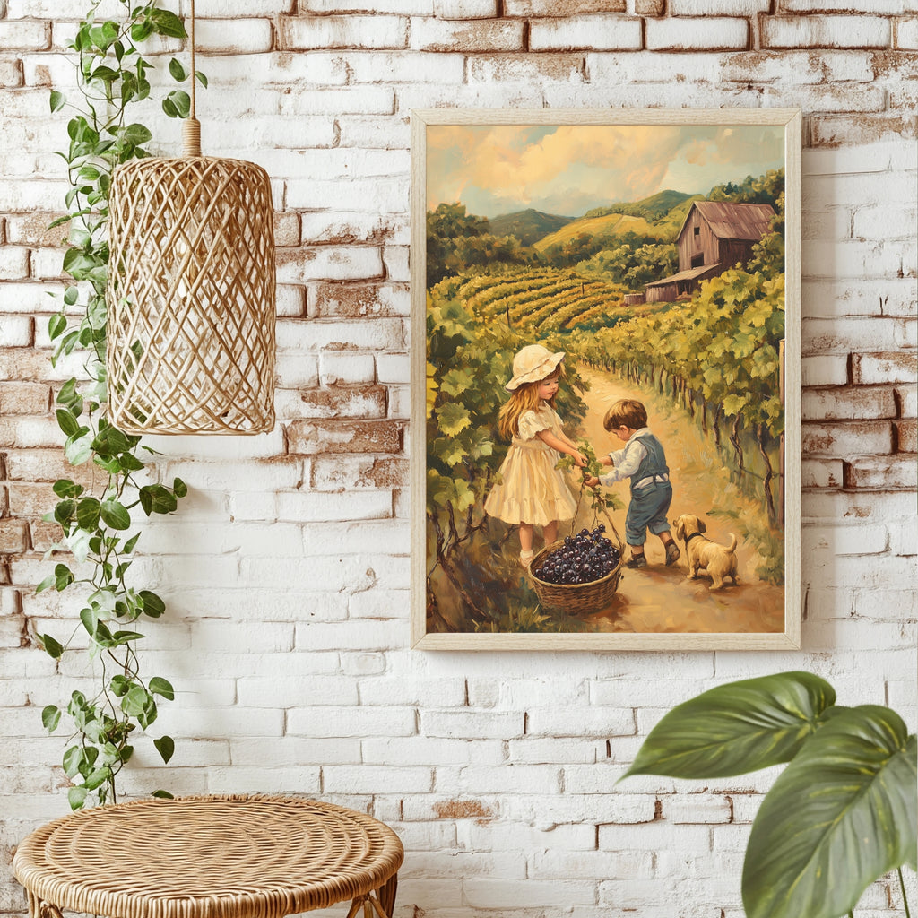 Kinder bei der Weinlese Poster – Raumansicht 1