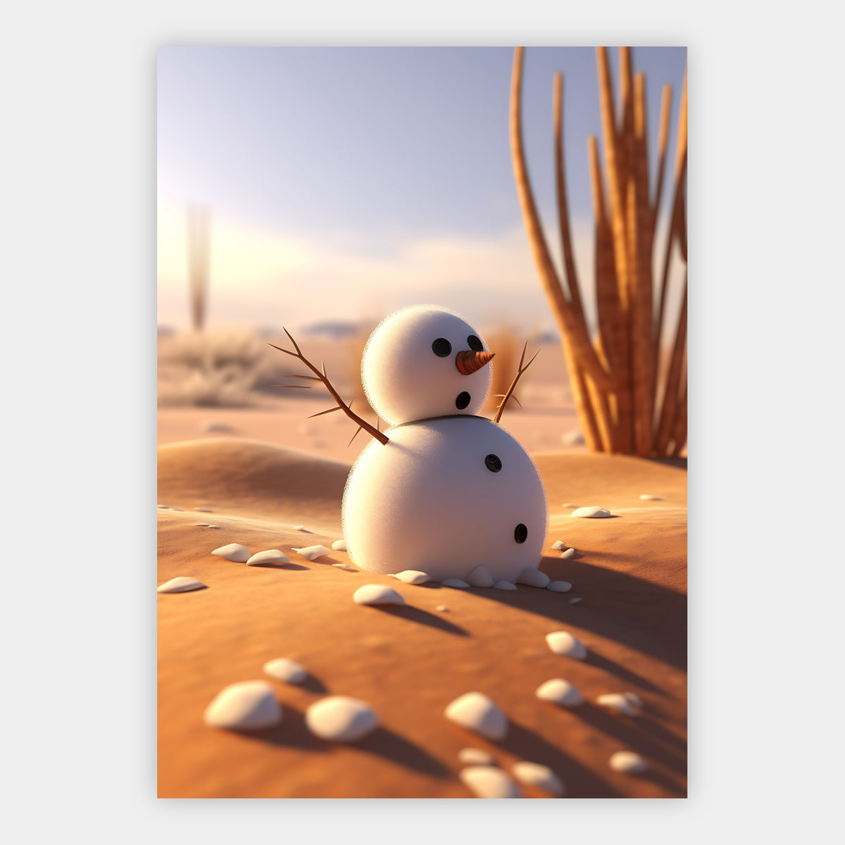 Kleiner Schneemann im Sand Poster – Freisteller
