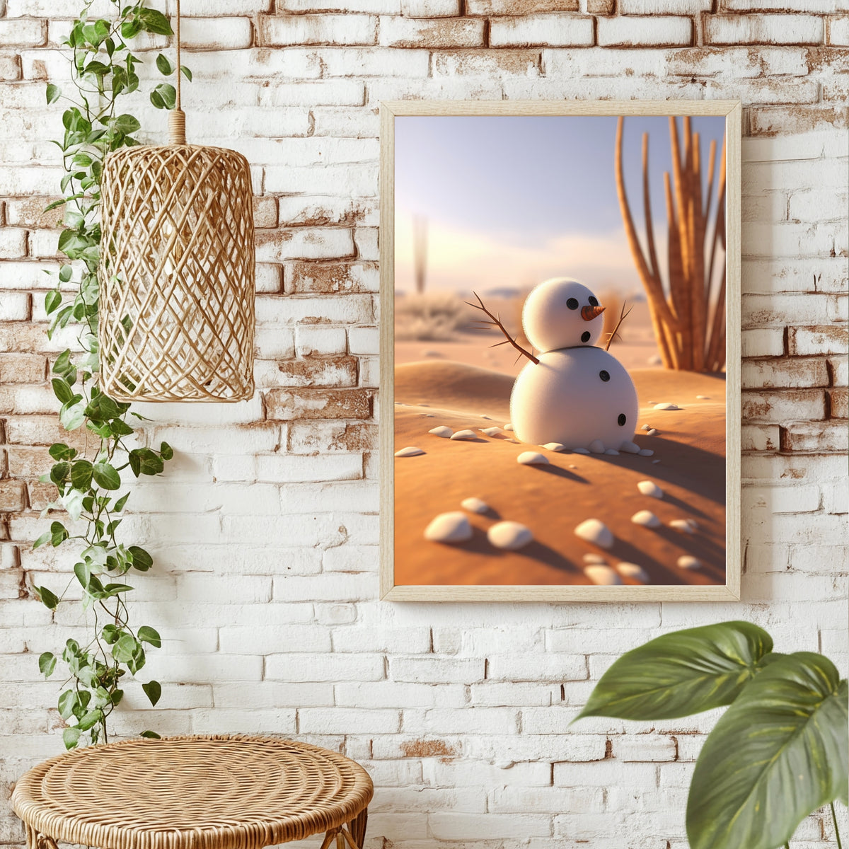 Kleiner Schneemann im Sand Poster – Raumansicht 1