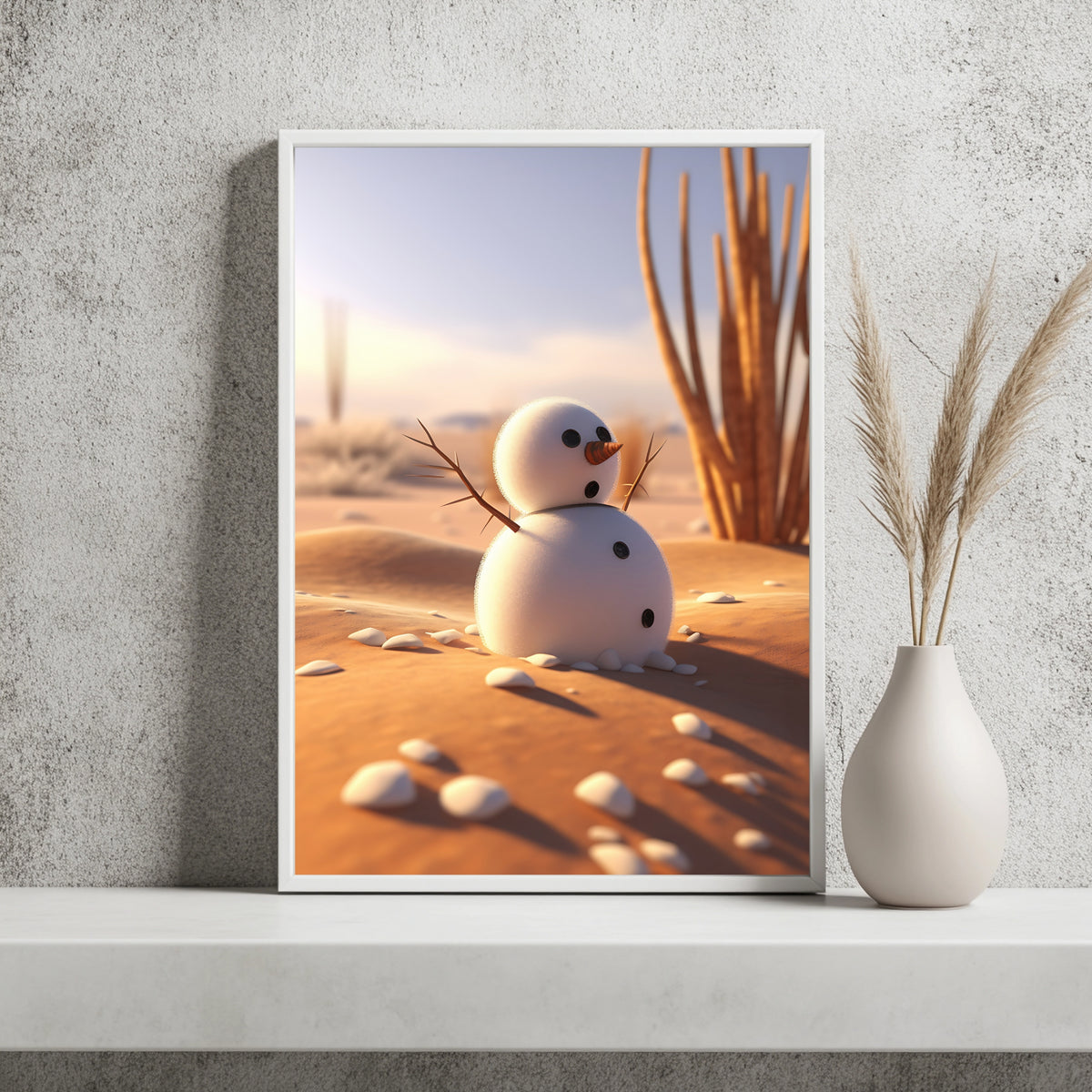 Kleiner Schneemann im Sand Poster – Raumansicht 2