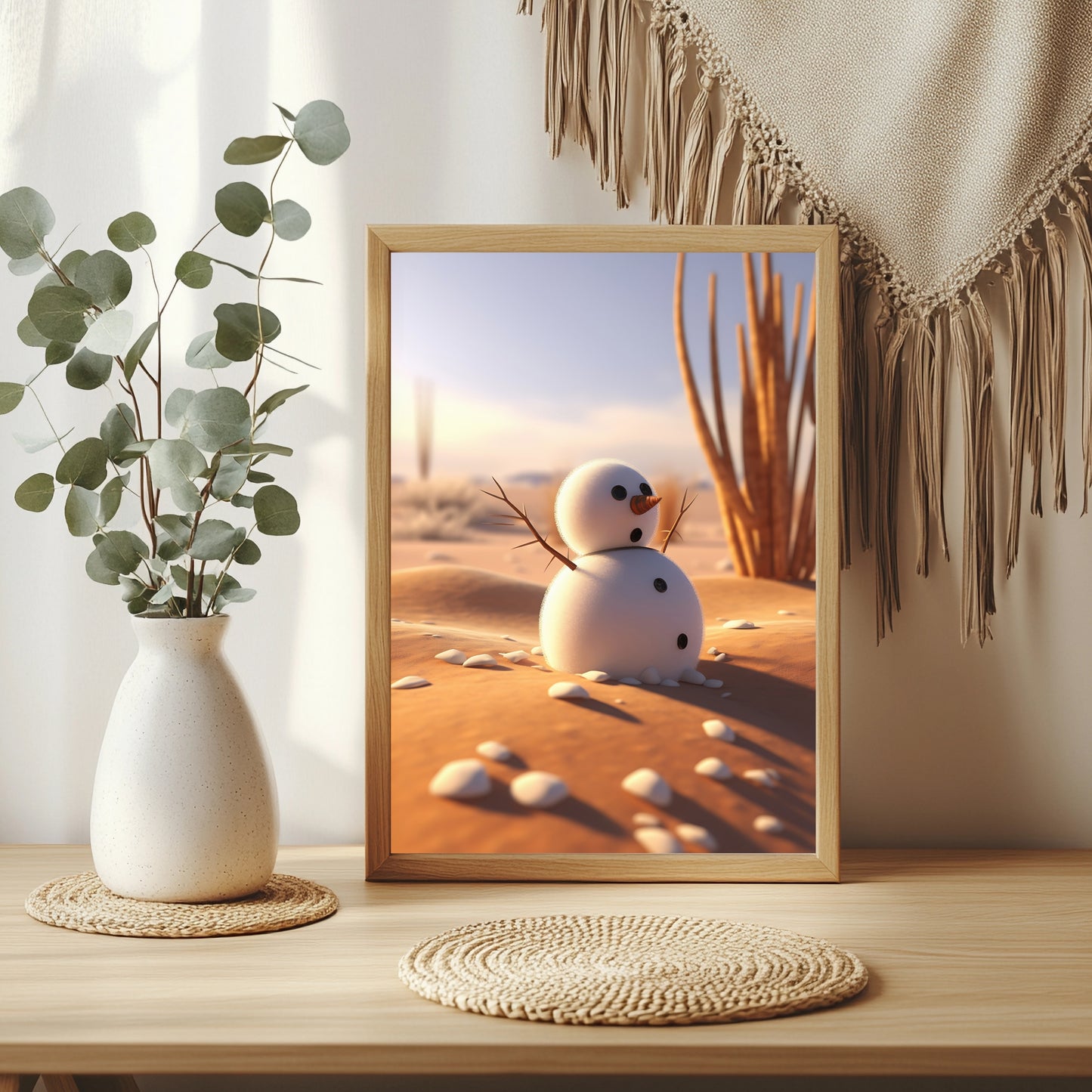 Kleiner Schneemann im Sand Poster – Raumansicht 3