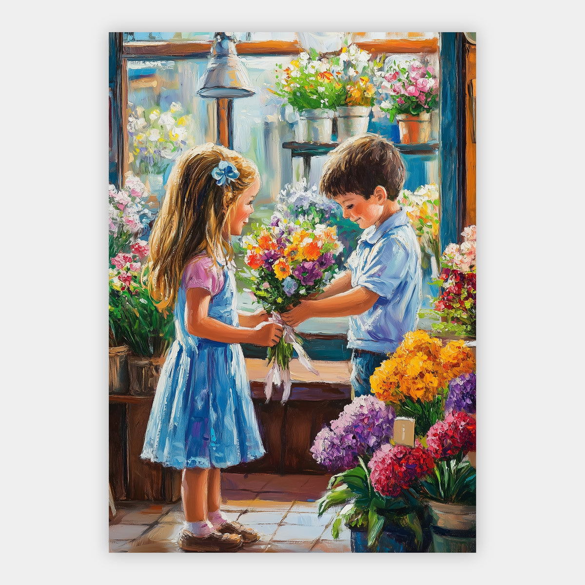Kinder im Blumenladen Poster – Freisteller