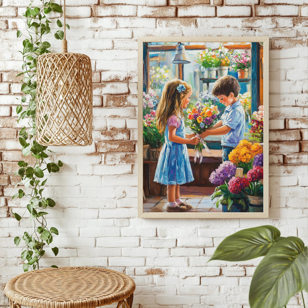 Kinder im Blumenladen Poster – Raumansicht 1