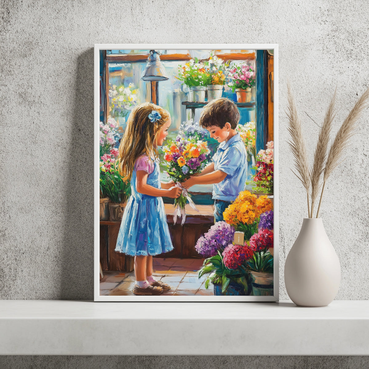 Kinder im Blumenladen Poster – Raumansicht 2