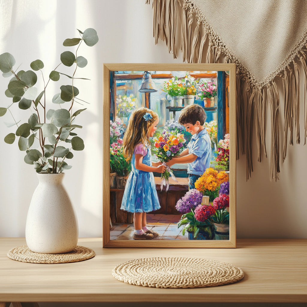 Kinder im Blumenladen Poster – Raumansicht 3