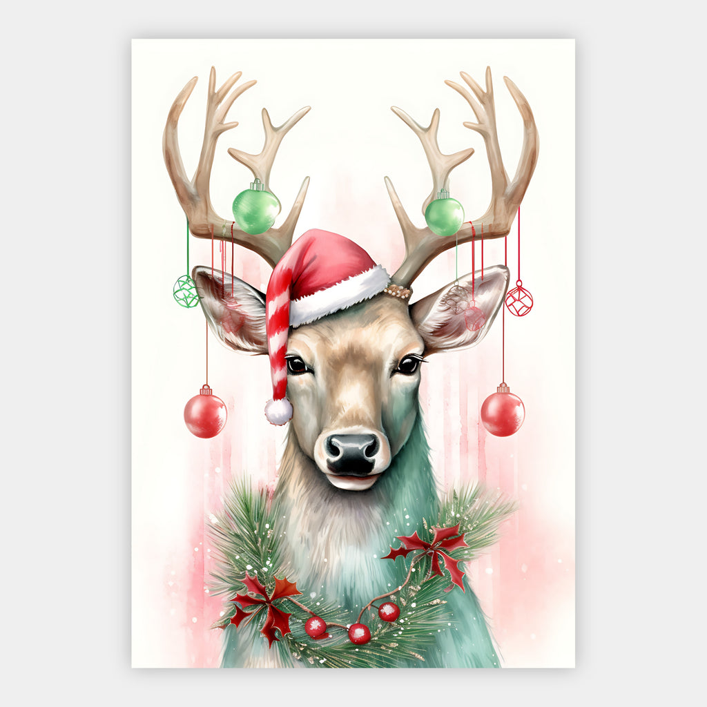 Weihnachtsrentier mit Schmuck Poster – Freisteller