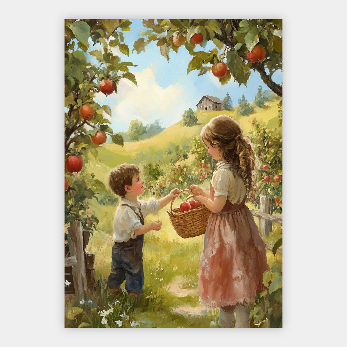 Kinder bei der Apfelernte Poster – Freisteller