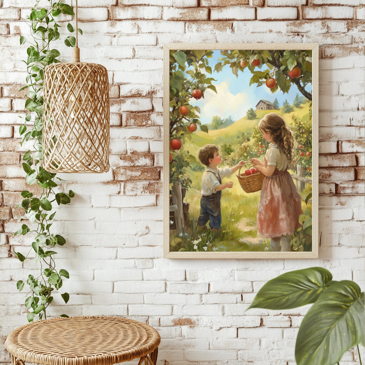 Kinder bei der Apfelernte Poster – Raumansicht 1