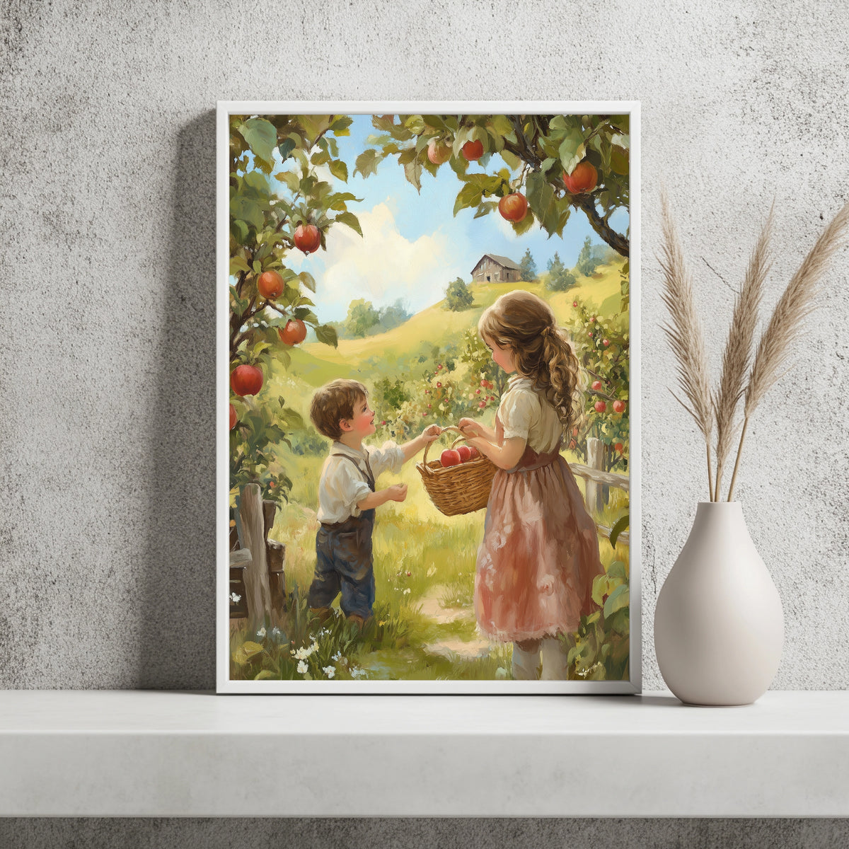 Kinder bei der Apfelernte Poster – Raumansicht 2