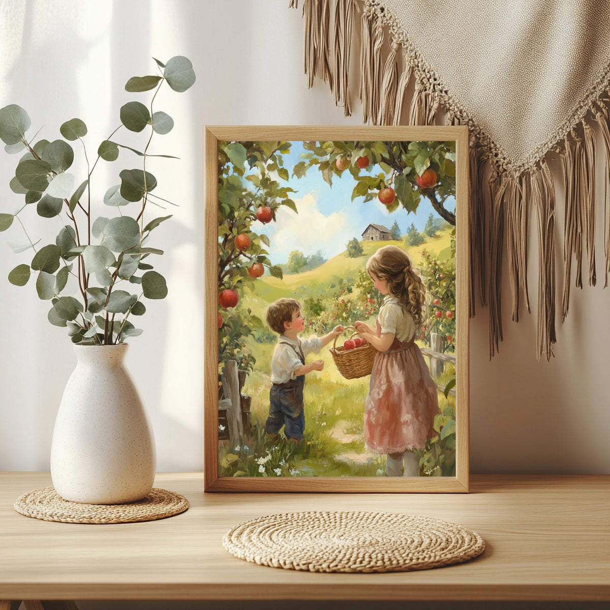 Kinder bei der Apfelernte Poster – Raumansicht 3