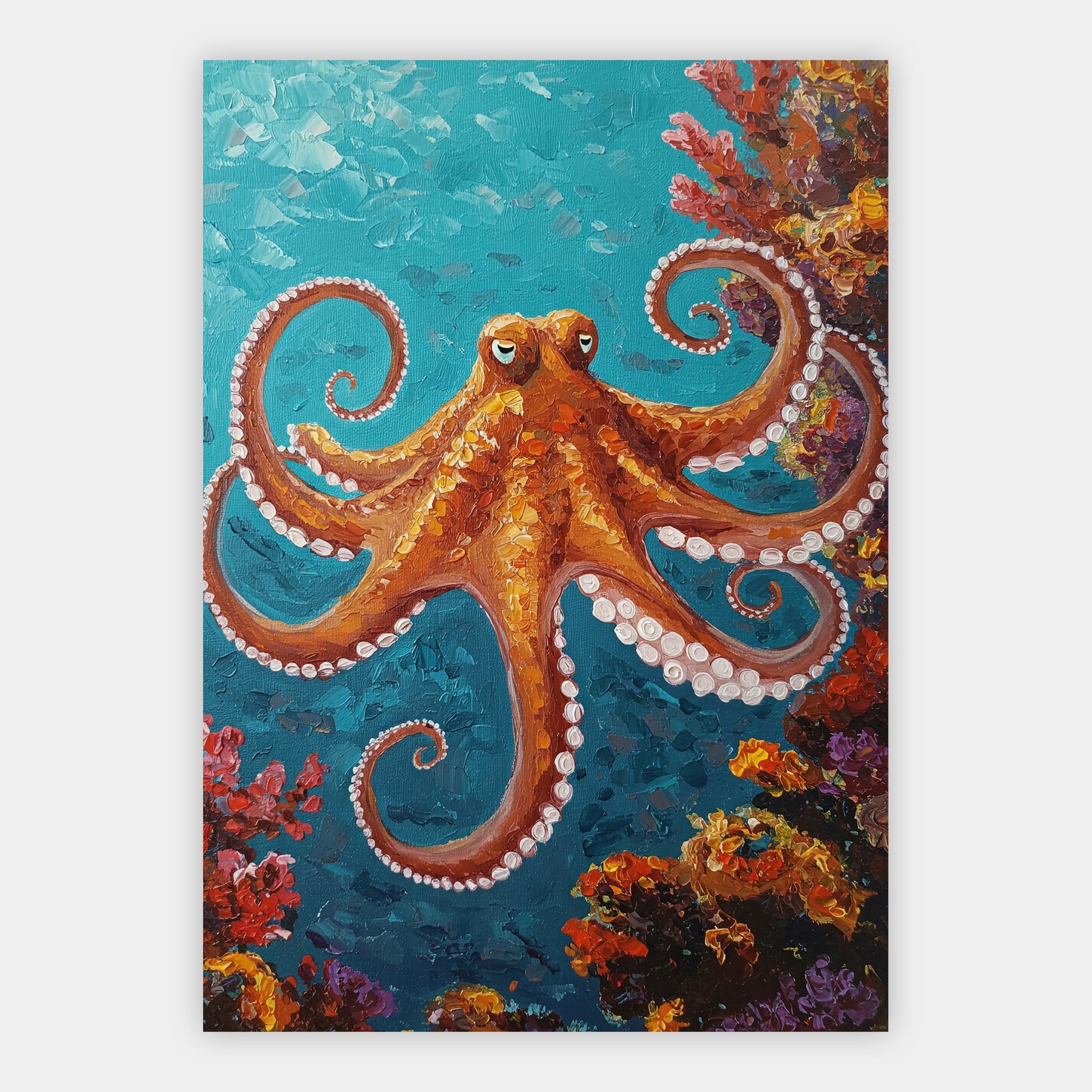 Oktopus in Orange und Türkis Poster – Freisteller