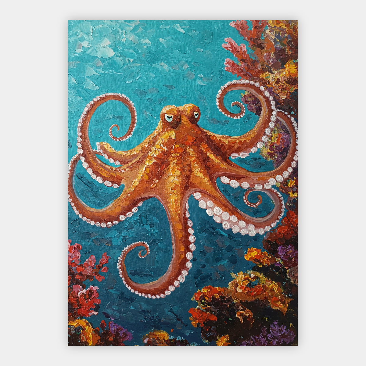 Oktopus in Orange und Türkis Poster – Freisteller