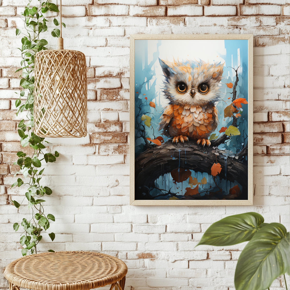 Junge Eule im Herbstlaub Poster – Raumansicht 1