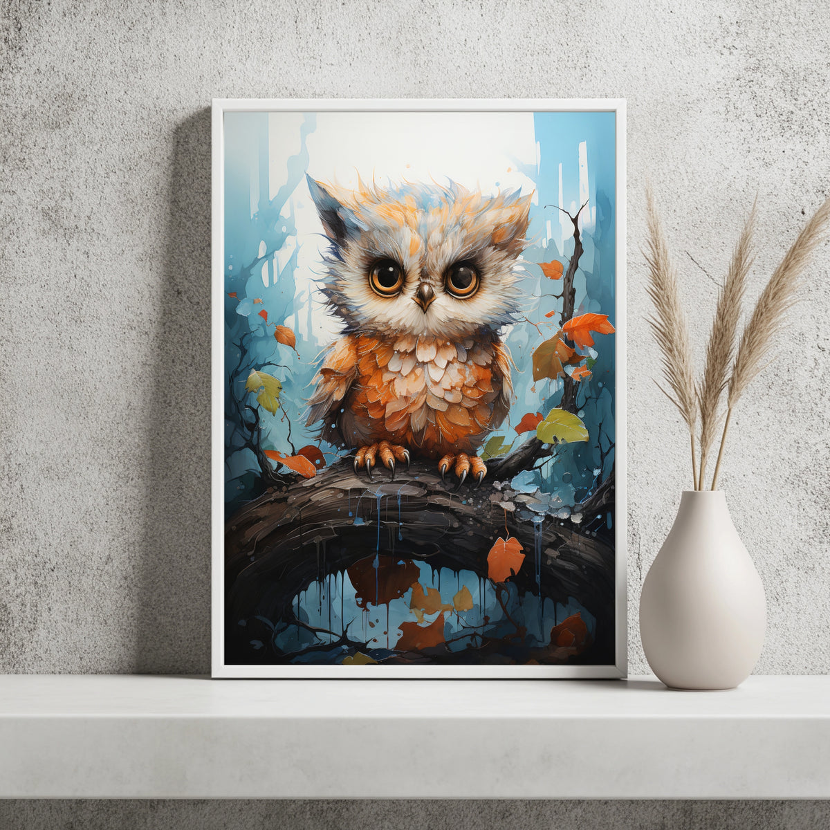 Junge Eule im Herbstlaub Poster – Raumansicht 2