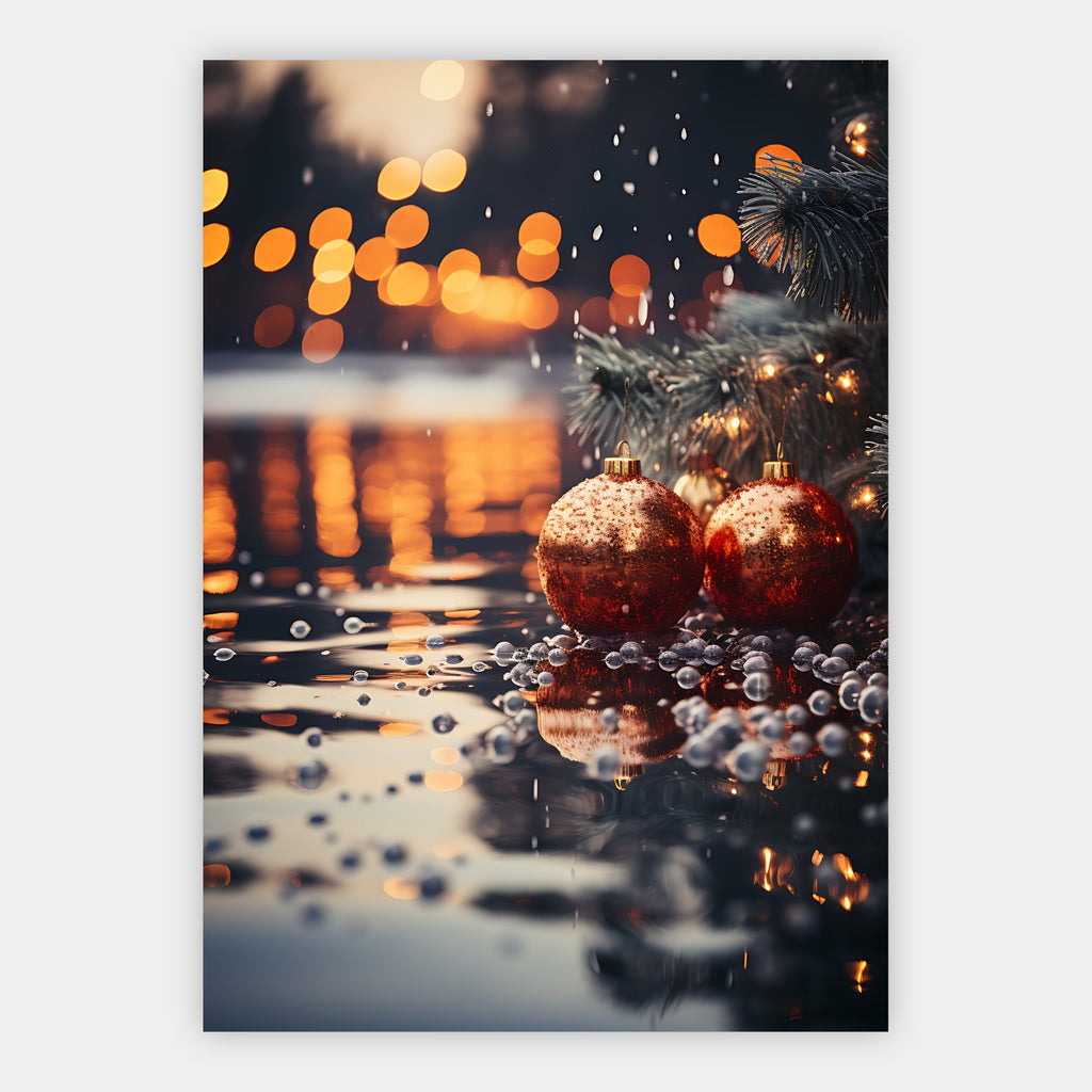 Rote Weihnachtskugeln am Wasser Poster – Freisteller
