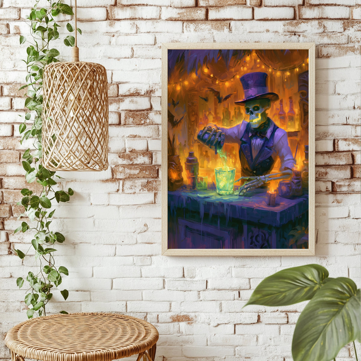 Skelett als Barkeeper Poster – Raumansicht 1