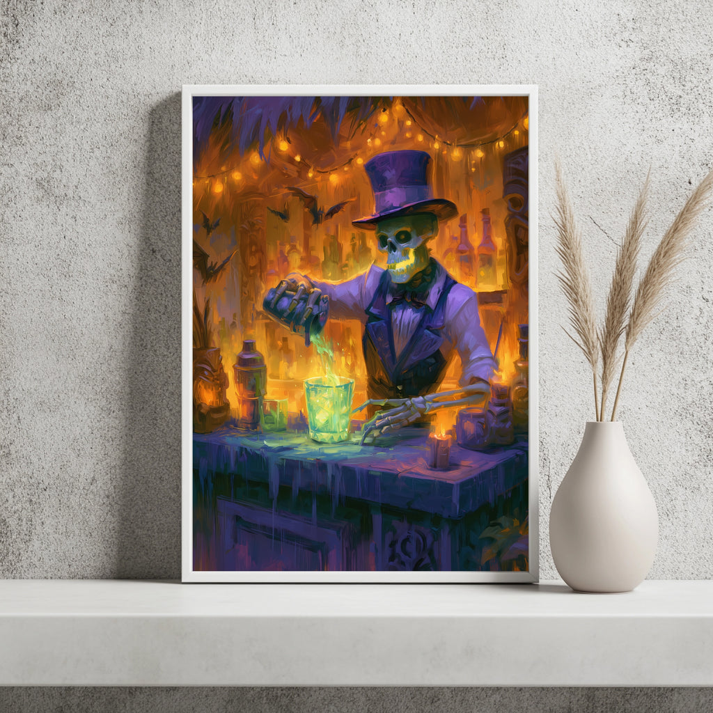 Skelett als Barkeeper Poster – Raumansicht 2