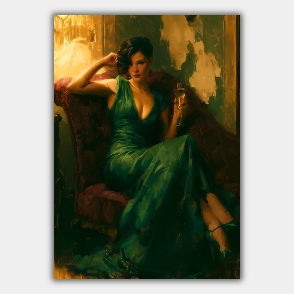 Frau Grünes Kleid Hollywood Glamour Poster – Produktansicht 1