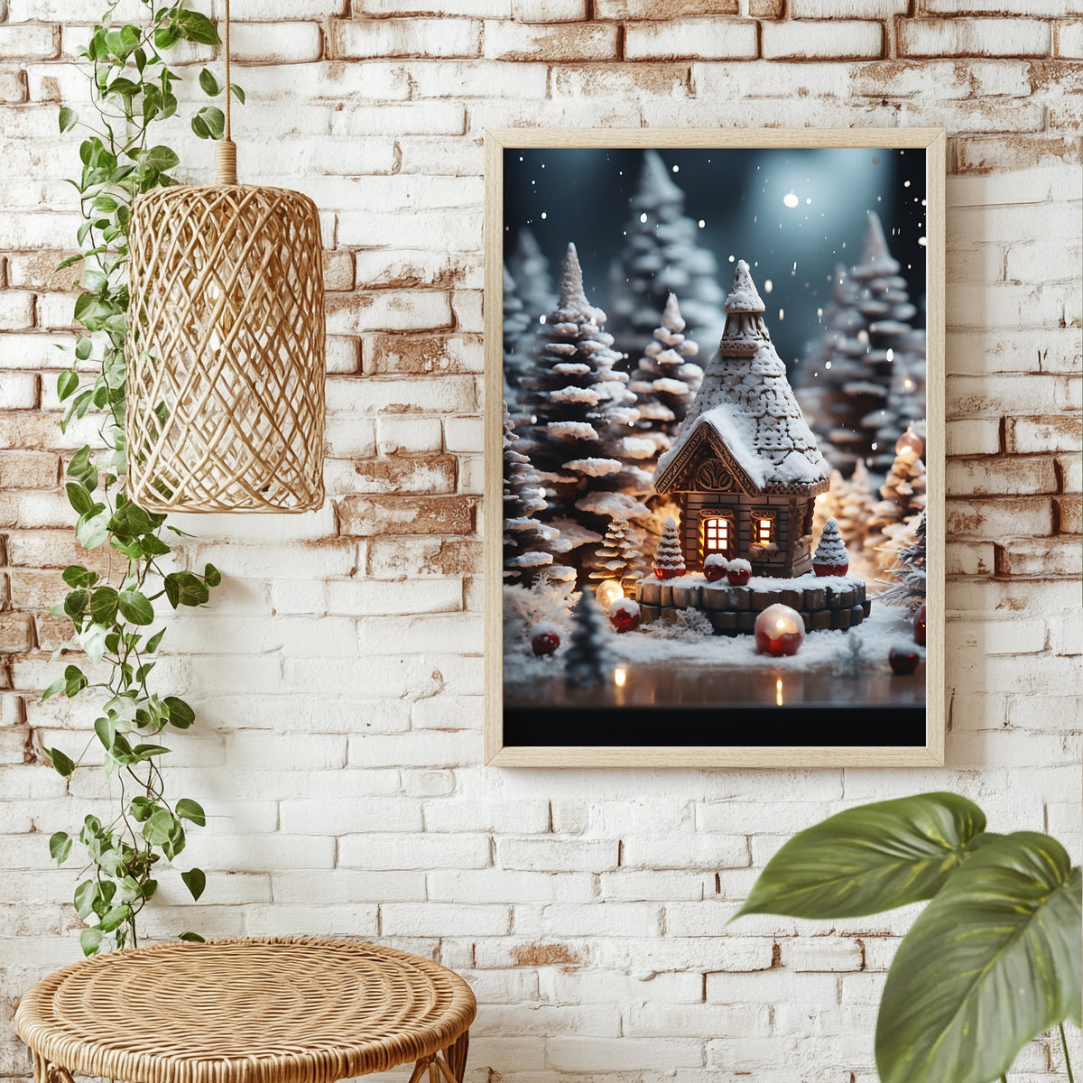 Verschneite Waldhütte Poster – Raumansicht 1
