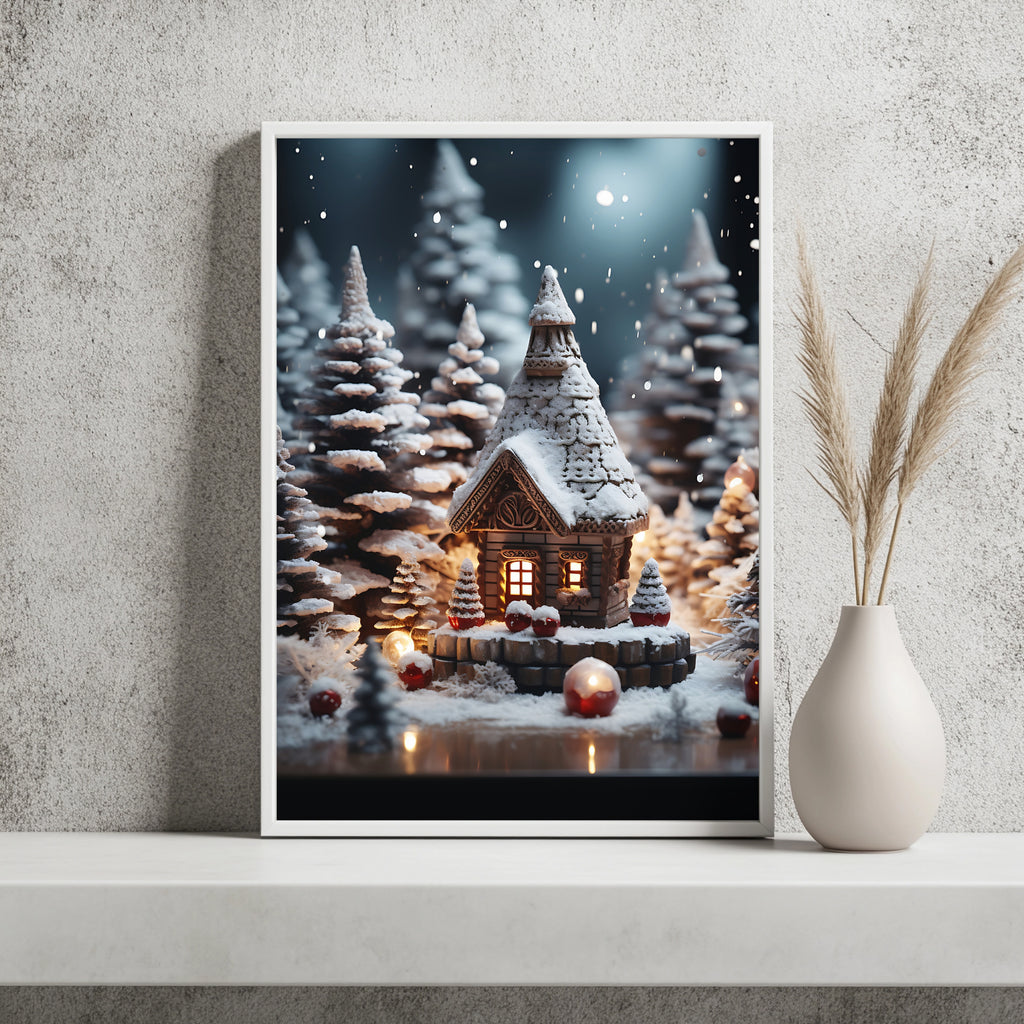 Verschneite Waldhütte Poster – Raumansicht 2