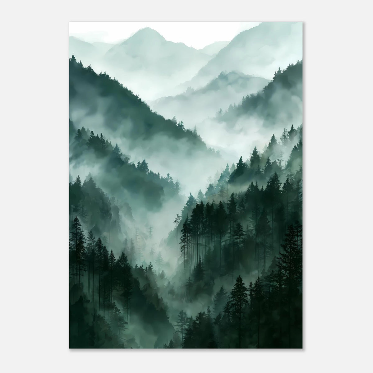 Nebelwald im Bergtal Poster – Produktansicht 4