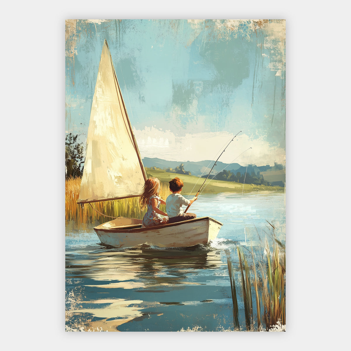 Kinder im Segelboot Poster – Freisteller