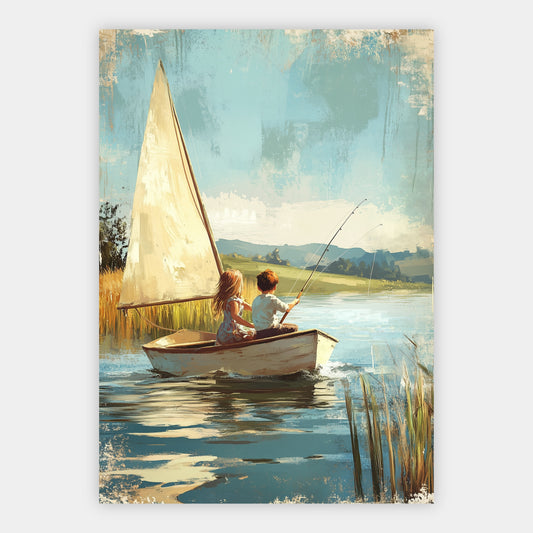 Kinder im Segelboot Poster – Freisteller