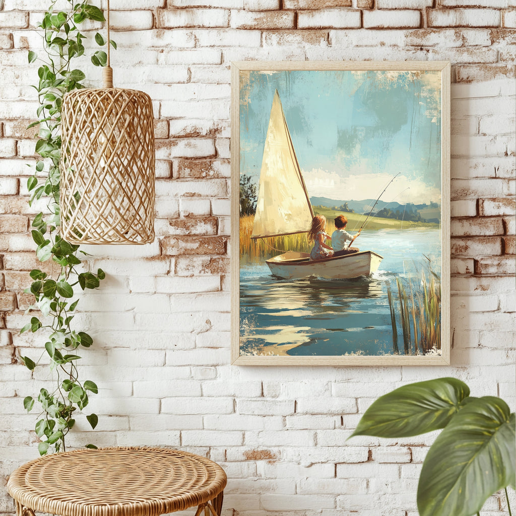 Kinder im Segelboot Poster – Raumansicht 1