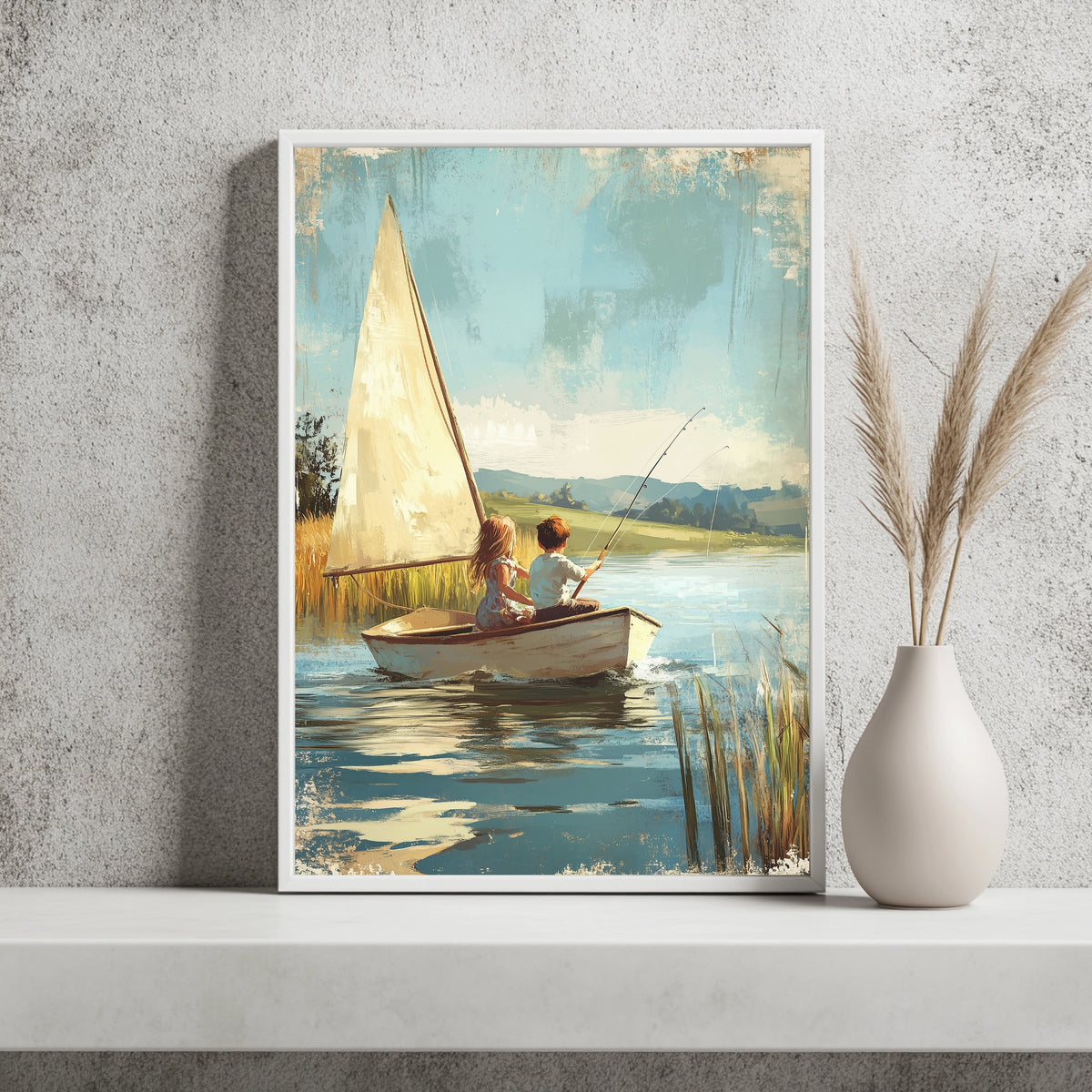 Kinder im Segelboot Poster – Raumansicht 2