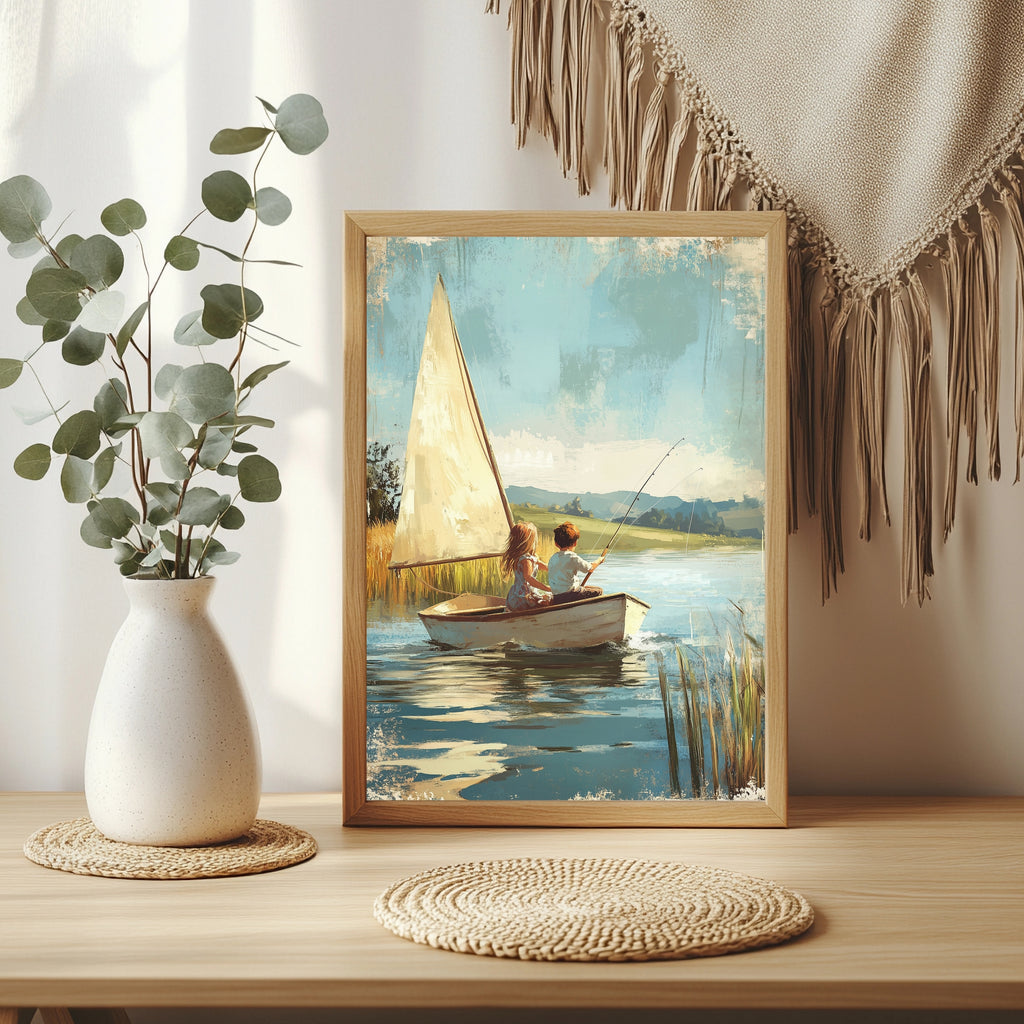 Kinder im Segelboot Poster – Raumansicht 3