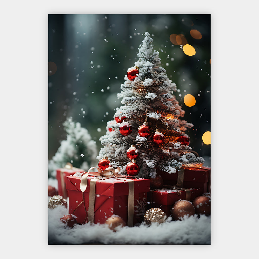 Weihnachtsbaum mit roten Geschenken Poster – Freisteller