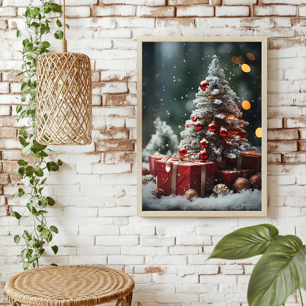 Weihnachtsbaum mit roten Geschenken Poster – Raumansicht 1