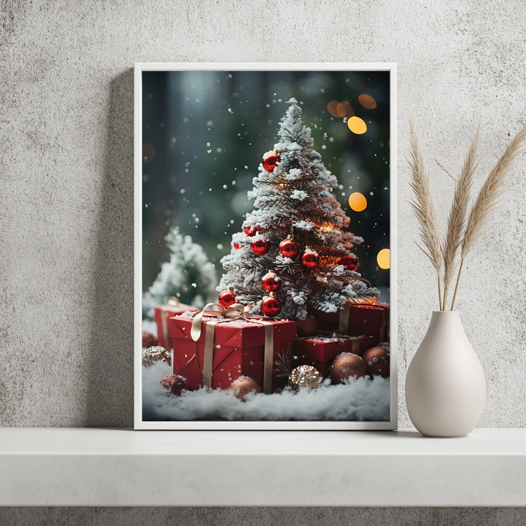 Weihnachtsbaum mit roten Geschenken Poster – Raumansicht 2